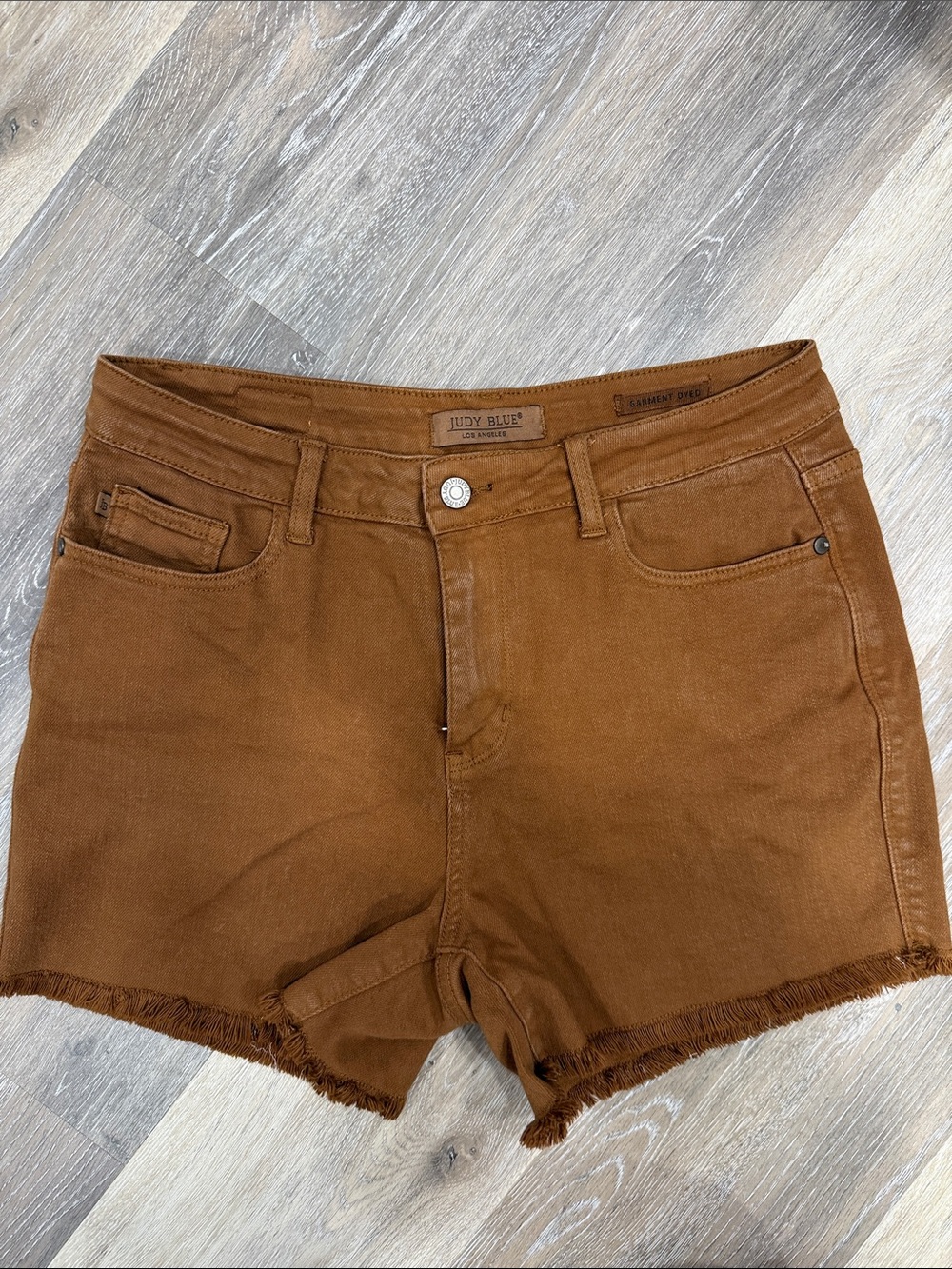 Judy Blue Rust-Brown High Rise Frayed Hem Denim Shorts